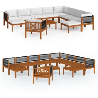 vidaXL 12-tlg. Garten-Lounge-Set mit Kissen Cremefarbenes Holz Akazie & Seil - Weiß
