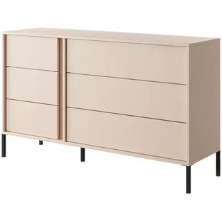 Masseno Sideboard Dastino 137/81/40 cm mit 6 Schubladen Beige , Holzwerkstoff , 137x81x40 cm , Kleinmöbel, Kommoden, Kommoden