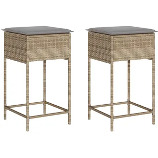 vidaXL Garten-Barhocker mit Kissen 2 Stk. Beige Poly Rattan - Beige