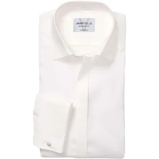 Langarmhemd MARVELIS, Herren, Gr. 46, N-Gr, hellbeige, Web, Obermaterial: 100% Baumwolle, Umschlagmanschette, Hemden Langarmhemd, Umschlagmanschette, New-Kentkragen, modern fit, bügelfrei