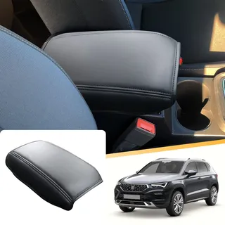 LFOTPP Kompatibel mit Seat Ateca 2017-2024 2025 Mittelarmlehne Abdeckung, Ateca Armlehnenbezüge Kissen PU-Leder Armlehnen Mittelkonsole Schutz Kastendeckel (Schwarz)
