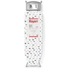Rayen | Bügelbrett - Basic Serie | Höhenverstellbar | Metallgitter | Bügeleisenablage | Graues Gestell und Bezug mit weißem Muster | Maße: 120 x 38 cm