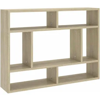 vidaXL Wandregal mit 7 Offenen Fächern 75/16/55 cm aus Holzwerkstoff Sonoma-Eiche Dekor , Sonoma Eiche , Strukturbuche , Rechteckig , 75x55x16 cm , Wohnzimmer, Regale, Wandregale