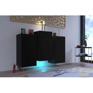 Furnitech K8 Modernes Wohnzimmer, Kommode, Schrank, Sideboard, Schlafzimmer, Esszimmer, Wohnzimmermöbel Matt (LED RGB 16 Farben, K8-18M-B1)