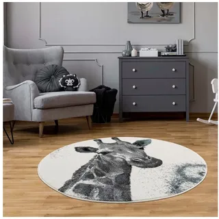 Carpet City Kinderteppich »Savanna 9370« rund 11 mm Höhe Spielteppich, Teppich, Giraffe, Creme/ Grau, Kurzflor, beige