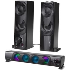 Audiocore AC955 2 in 1 2.0 PC-Lautsprecher mit Soundbar Funktion RGB-Hintergrundbeleuchtung Stereo-Lautsprecher 2x3W RMS AUX 3,5 mm USB-Stromversorgung