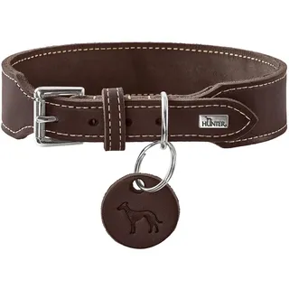 Hunter Halsband Aalborg EXTRABREIT Farbe Dunkelbraun, extra breit, weiches Softleder, mit eleganter Kontrastnaht, Made in Germany, Größe 55