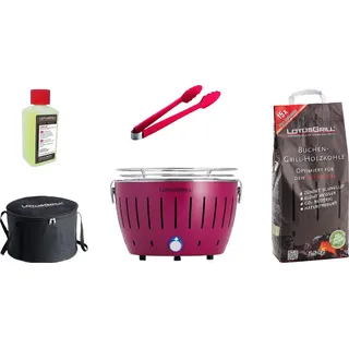 LotusGrill S Small Kompakt Starter-Set Pflaumenlila Holzkohlegrill 5tlg