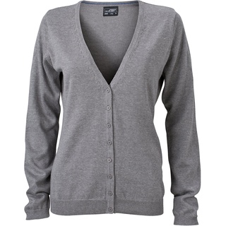 James & Nicholson Damen V-Neck Cardigan Strickjacke, Grau (Grey-Heather), 40 (Herstellergröße: XL)