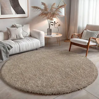 otto home Hochflor-Teppich »Banji« rund 37 mm Höhe Uni Farben, weich und flauschig, auch als rechteckig erhältlich, beige