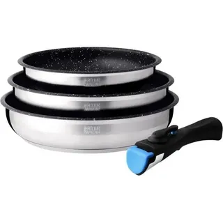 3er-Set Bratpfannen – Arthur Martin – AM2196 – 20–24–26 cm – Edelstahl – Abnehmbarer Griff – Geeignet für alle Herdarten, inklusive Induktion