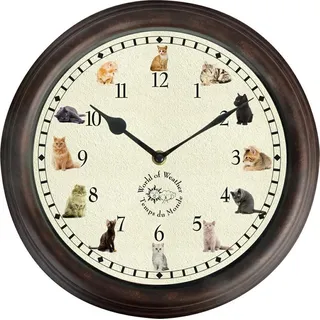 Esschert Design | Wanduhr mit Katzengeräuschen - 30 cm - Originelles Geschenk - Tierliebhaber Freude - Grau