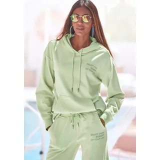 Hoodie BUFFALO, Damen, Gr. 32/34, grün (jade), angeraute Sweatware, Obermaterial: 60% Baumwolle, 40% Polyester, unifarben, bequem hüftlang, ohne Ausschnitt, Rippbündchen, Sweatshirts Hoodie, mit Statement Druck, Loungewear