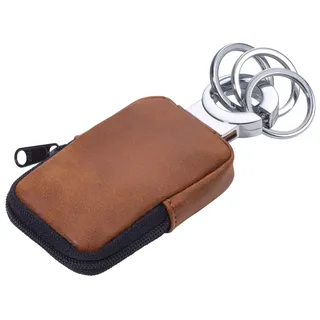 Schlüsselanhänger mit Täschchen für Kleingeld, Maske, etc., antibakteriell beschichtet, tötet 99,9% der Oberflächenbakterien ab, Reißverschluss, 3 Schlüsselringe, Kunstleder braun, KR21-77/BR