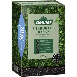 Dehner Saatgut Mikroklee-Rasen, hochwertige Rasensamen für dichten/sattgrünen Rasen mit feiner Optik, pflegeleicht/selbstdüngend, ideal für Spiel- & Entspannungsflächen, 1.25 kg für ca. 50 m2