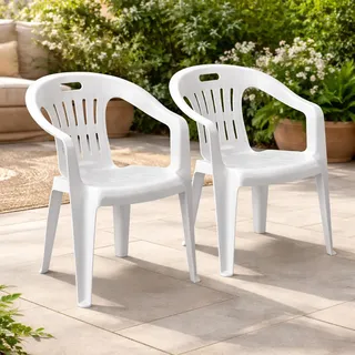 2er Stapelstuhl Gartenstuhl stapelbar wetterfest Weiß Kunststoff - Weiß