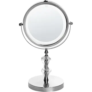 Beliani Kosmetikspiegel silber mit LED-Beleuchtung 20 cm Metall , Rund , 20x31x14 cm , Spiegel, Schminkspiegel