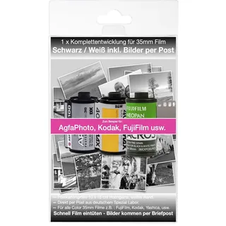 Schwarz/Weiß Foto Komplett Entwicklung per Post - für Kleinbild Schwarz/Weiß Negativ Film bis zu 36 Bilder 10x15 cm Postkartengröße, Bild Daten zusätzlich auf Wunsch per WE Transfer.