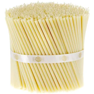 Danilovo 50 Stück Weiß Bienenwachs Kerzen - Orthodoxe Kerzen für Gebet, Rituals, Tischdeko Hochzeit - Ungiftig, Ruß - Tropffrei, Lang, Nachhaltige Produkte, N140, Höhe: 15 cm, Ø 5 mm