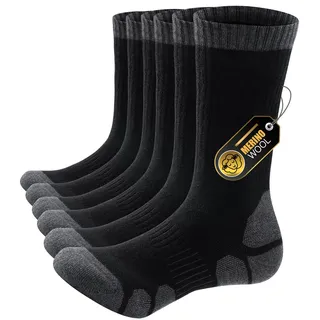 PULIOU Merino Socken Herren Damen Thermosocken Wandersocken Outdoor & Trekking-Socken, Anti-Blasen, Gepolstert Arbeitssocken Wintersocken,Schwarz 35-38