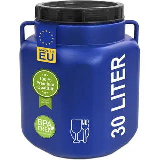 plasteo® 30 Liter Weithalsfass eckig mit Deckel und Griffen, Lebensmittelecht und BPA-Frei Gepäcktonne Sauerkrautfass Futtertonne Universalfass - Blau