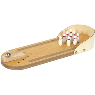 MISTER GADGET JUEGO BOLOS ESCRITORIO | Holz und Metall, Mini-Tischbowling Vintage, 1 Metallkugel 9 Holzkegel, Bahn 30 cm, Dekoration, Braun