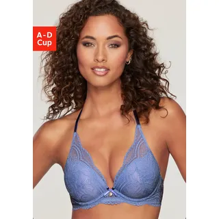 Neckholder-BH NUANCE BY LASCANA "Vivianna", Damen, Gr. 70, Cup A, blau (kornblumenblau), Microtouch, Obermaterial: 60% Polyamid, 35% Polyester, 5% Elasthan, BHs Neckholder-BH, mit verschiedenen Tragevarianten, mit floraler Spitze, Dessous