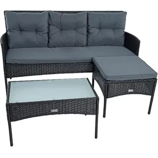 Polyrattan Sitzgruppe Lounge Set Gartenset Rattan Gartenmöbel 3-Sitzer Bank - Schwarz, Grau