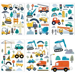 5 Blätter Wandaufkleber Kinderzimmer Auto,Traktor Wandsticker Kinderzimmer Deko,Bagger Lastwagen Transport Wandtattoo für Junge Mädchen Schlafzimmer Babyzimmer