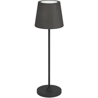 EGLO LED Akku Tischleuchte Leonero, Tischlampe kabellos, schwarze Nachttischlampe aus Metall mit Textil Lampenschirm, touch dimmbar, USB aufladbar, warmweiß-neutralweiß