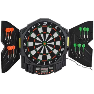 Homcom Elektronische Dartscheibe Dartboard mit Tür inkl. 4 LED 216 Spiele 12 Pfeile , Schwarz , Kunststoff , 54.6x49 cm , Freizeit & Co, Sport & Fitness