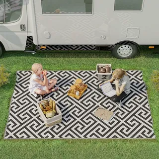 Outsunny Outdoor-Teppich für Terrasse Camping 52 x 243 cm Schwarz+Weiß