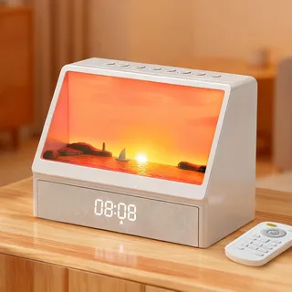Gemmac Tageslichtwecker Wecker Digital mit Bluetooth Lautsprecher White Noise Machine Wake Up Light Sonnenaufgang Simulation/Nachttischlampe Mitternachtslicht für Erwachsene Schlafzimmer