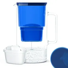 Bild Wasserfilterkanne aus Glas 3 L Kompatibel mit Brita-Wasserfilterkartuschen, Inklusive 1 Wasserfilter-Kartusche, Reduziert Kalk und Chlor, Marineblau