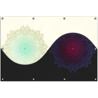 Wallario Outdoor-Poster für Garten oder Balkon, Motiv Mandalas - Yin Yang, in ca. 100 x 150 cm - Silber