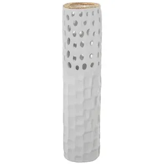 DRW Bodenvase aus Keramik in Sandweiß und Gold, 45 x 12 x 12 cm