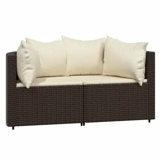 vidaXL Garten-Ecksofas mit Kissen 2 Stk. Braun Poly Rattan - Braun