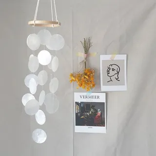 ZOYIEP Boho Deko Muschel Traumfänger Girlanden 43 cm Länge Weiß Windspiel, Anhänger Retro Capiz Muscheln (Weiß)