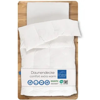 LINEA by böhmerwald - comfort- 4-Kammer-Kassettenbett superwarm, 155x220, 90% neue flauschige Daunen / 10% Federn Klasse 1, Allergiker geeignet, waschbar bis 60 °C, in Deutschland produziert