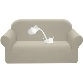 Granbest Stretch Wasserdicht Sofabezug 1 Stück Sofahusse Spandex Jacquard Elastische Couchbezug mit Anti-Rutsch-Schaumstoffe (2 Sitzer, Sand)