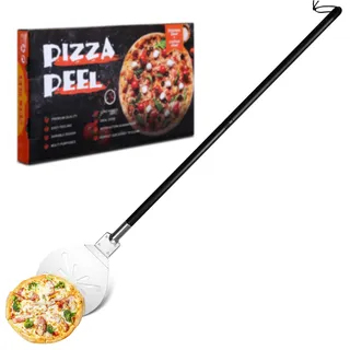 Homikit Edelstahl Pizzaschieber, 20x22,7x110cm, mit Abnehmbarem Griff | Rund Perforierte Pizzawender mit Longer Griff, Rund Pizzaschaufel Schaufel zum Leichten Gleiten auf Pizzastein
