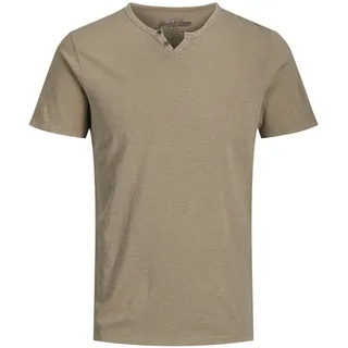JACK & JONES T-Shirt mit Splitneck in Crockery-XXL