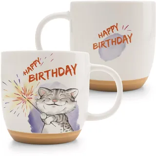 Tasse Katze Happy Birthday 400ml 9,5x9,5cm - orange - Hochwertige Porzellan-Tasse, liebevoll gestaltet, niedliches Accessoire für Küche, Büro & Zuhause – süßes Geschenk für Lieblingsmenschen | 63006