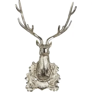 Wanddekoobjekt GILDE "Wandobjekt Hirschkopf Raffa", silberfarben, B:38cm H:35,5cm T:17,5cm Ø:0cm, Aluminium, Wanddekoobjekte, Wanddekoobjekt