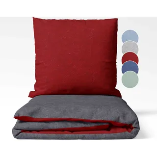 sleepling Biber Bettwäsche, Feinbiber 200 x 200 cm, Wendebettwäsche dunkelrot-dunkelgrau, 2 Bettbezüge und 2 Kissenbezüge 80 x 80 cm - Dunkelrot, Dunkelgrau