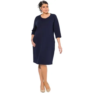 Ulla Popken Damen große Größen Übergrößen Plus Size Punto-Sweatkleid, Rundhals, 3/4-Arm, Taschen
