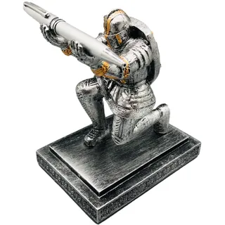 ThreeH Ausführender Ritter Stifthalter mit Stift Kunstharz Soldat Ornament mit Schild Rüstung Stiftständer Büromaterial Dekoration