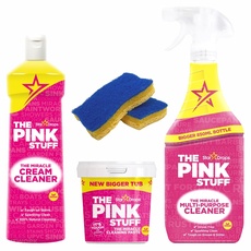 The Pink Stuff Reinigungsmittel Set - Die Wunder-Reinigungspaste 850g, das Mehrzweckspray 850ml, der Cremereiniger 500ml, Bundle mit 2 Cleverry Spühlschwamm