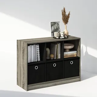 Furinno Cubic Kleiderschrank-Organizer und Aufbewahrung, 6-Fach Würfelregal mit Boxen, Offenes Regal Kleiderschrank-Aufbewahrung, Französische Eiche/Schwarz