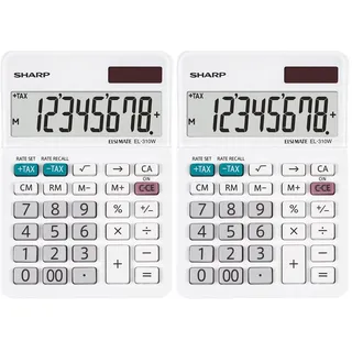 Sharp EL-310W Tischrechner (8 Stellen, Display angewinkelt, Solar- und Batteriebetrieb) Weiß